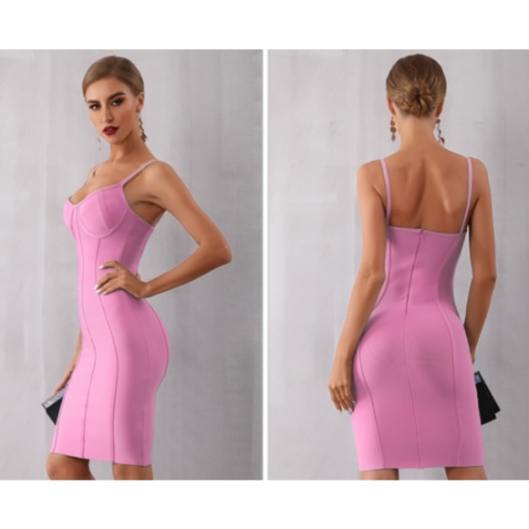 NEW! PINK SPAGHETTI STRAP DRESS UNDERWIRE BUST S - Picture 2 of 5